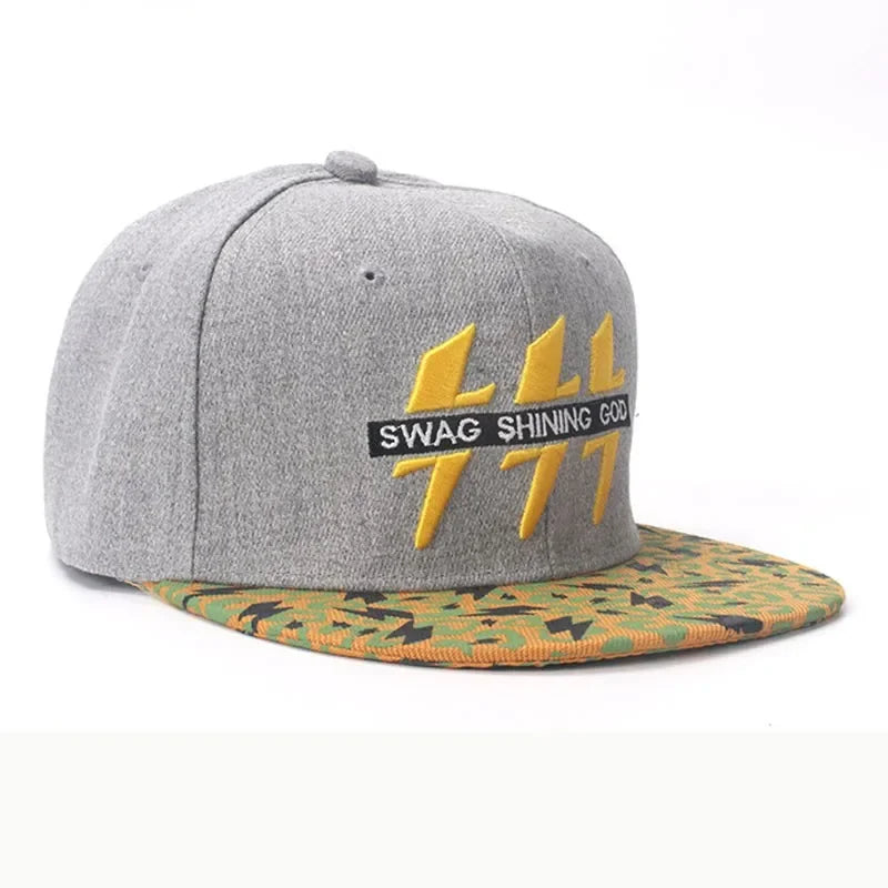 Gray hip hop baseball cap with cotton embroidered lightning bolt and camo brim sunshade gorra dropshipping hat
