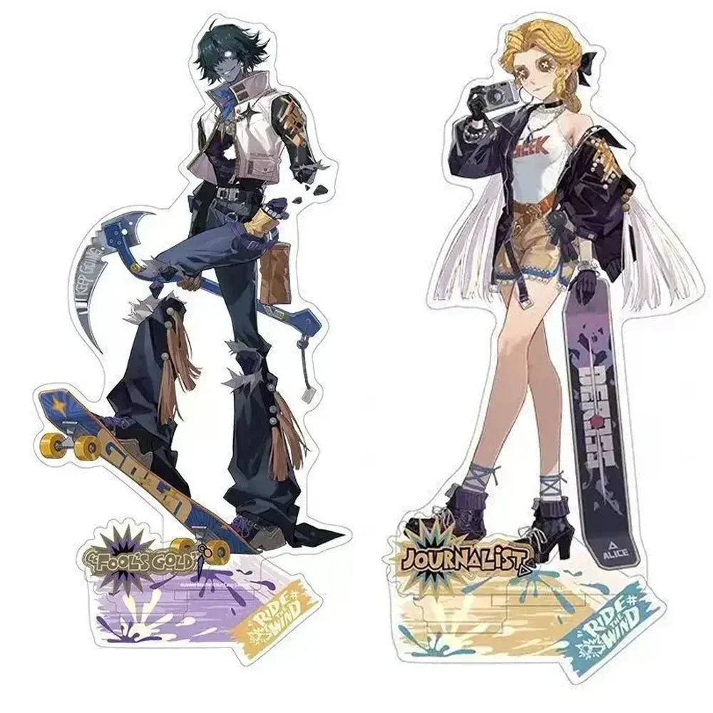 Two anime-style stand figures luca balsa ren ganji and gupta batter character with skateboard and snowboard decor gifts