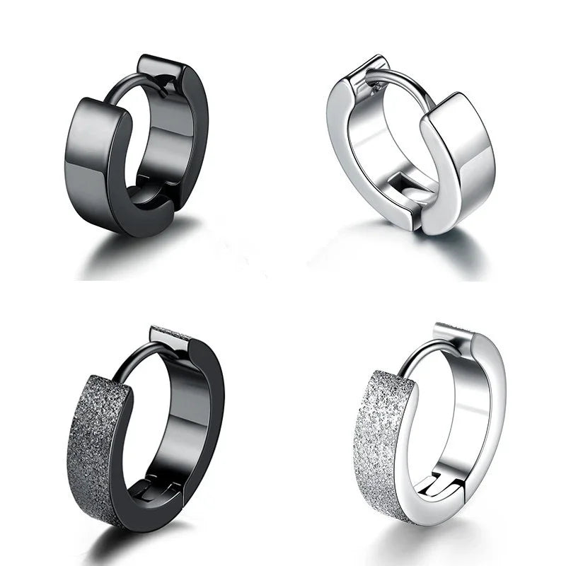 Black and silver metallic 925 silver earrings tide huggie hoops with textured glittery finish male ear clips clips female single