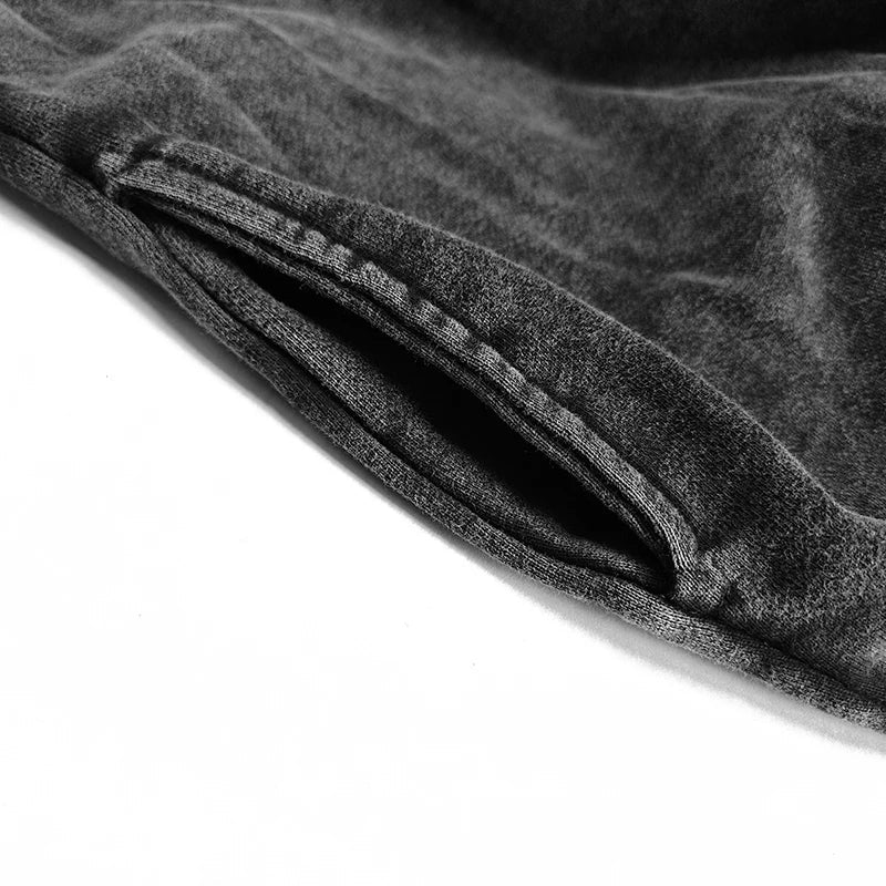 Dark gray velvet hip hop men sweatshirt hoodie with visible seam stitching made of 100 cotton in faded black