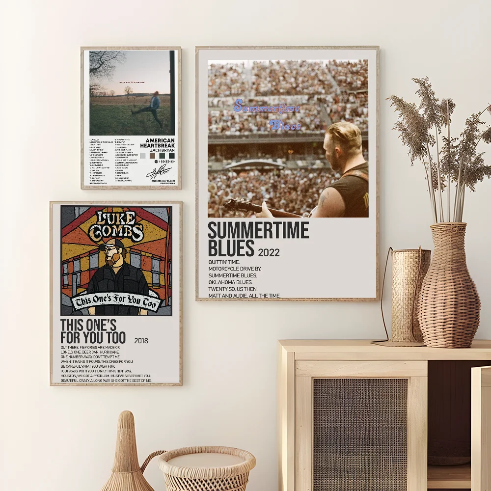 Framed zach bryan poster wall art featuring a hip hop rapper music album titled summertime blues 2022 in black and white