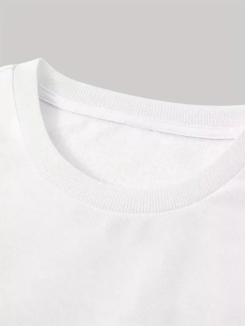 White cotton crew neck t-shirt with ribbed collar for hip hop retro short sleeve punk cotton tops casual fashion