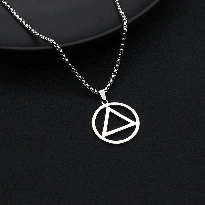 Silver iron triangle necklace on a box chain pendant made of titanium steel for female hipsters Eminem style
