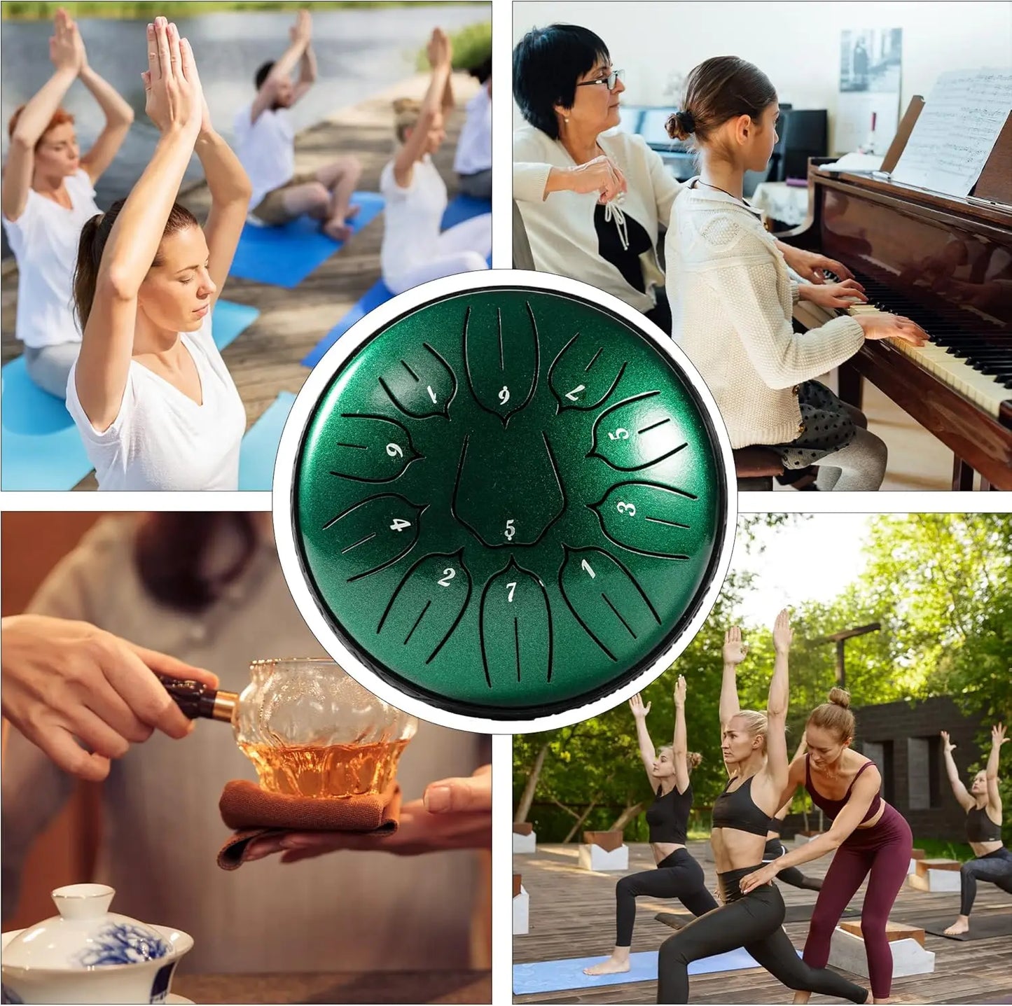 Emerald green hluru glucophone steel tongue drum with numbered sections 6 inch tone ethereal drum for yoga meditation percussion