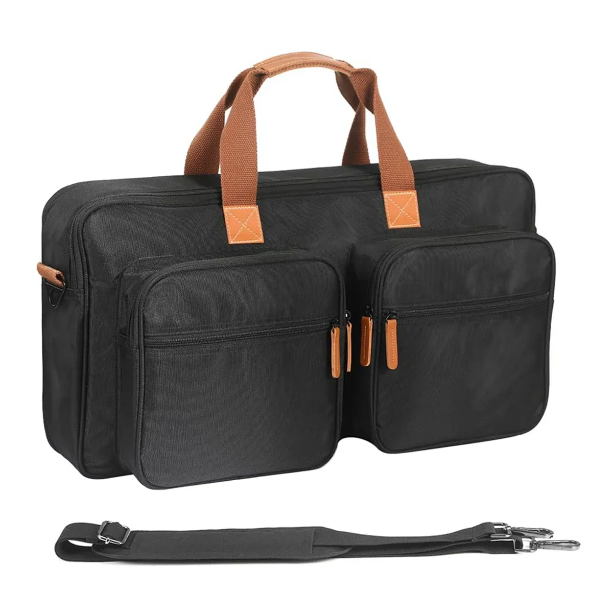 Black fabric briefcase with tan leather handles and detachable strap for pioneer dj ddj-flx4 ddj-rev1 and numark mixtrack platinum