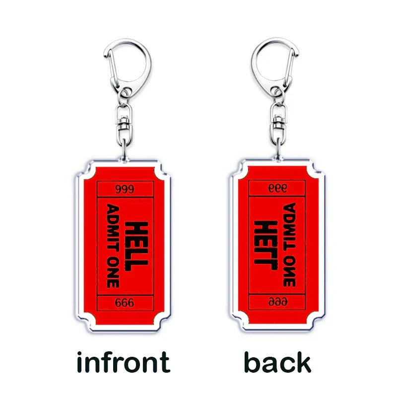 Red rectangular ticket-shaped elements keychain accessory with black text and silver clasp for byers eleven mike jewelry fans gifts