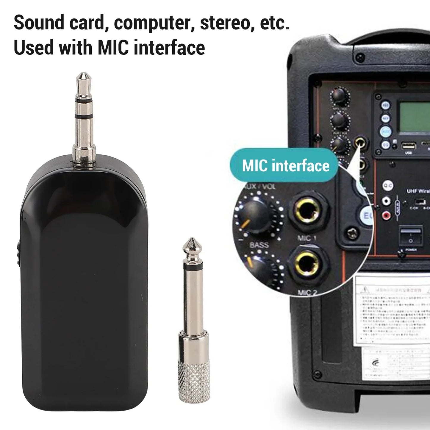 Black wireless instrument pickup microphone adapter with silver 3.5mm jack double shielded for violin use