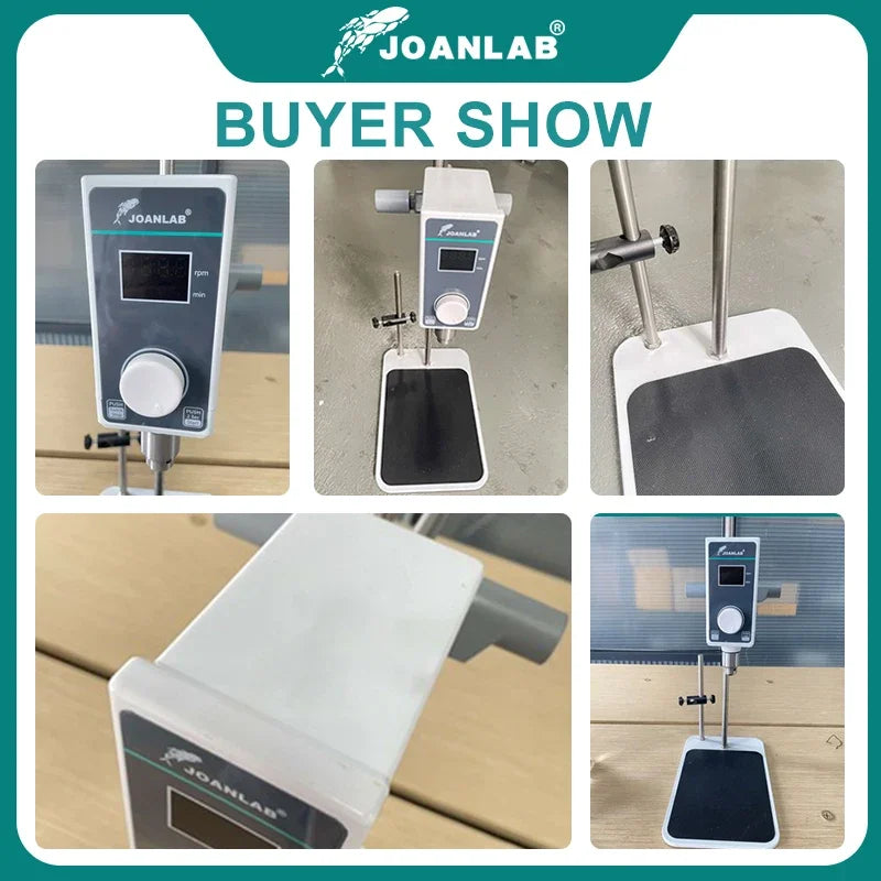 White joanlab mixer lab electric stirrer digital with black control panel silver metallic shaft overhead stirrer adjustable height