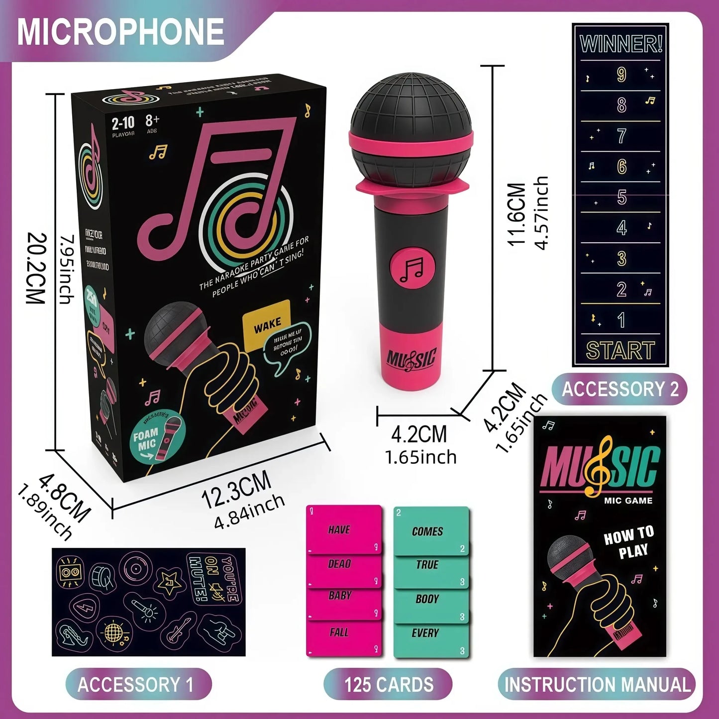 Pink and black foam karaok style microphone game set with textured spherical head perfect for family fun no singing required