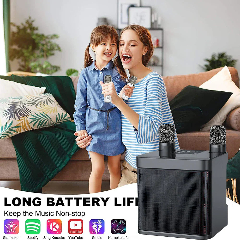 Black rectangular karaoke machine for adults with two wireless microphones portable bluetooth karaoke speaker for home party
