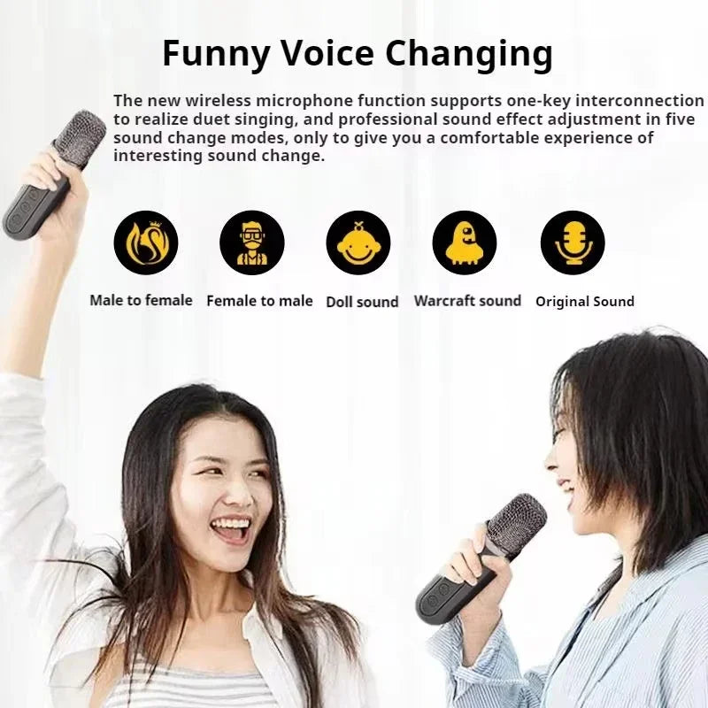 Black wireless dual microphone with textured grip and mesh grille for microphones portable boombox player voice changer