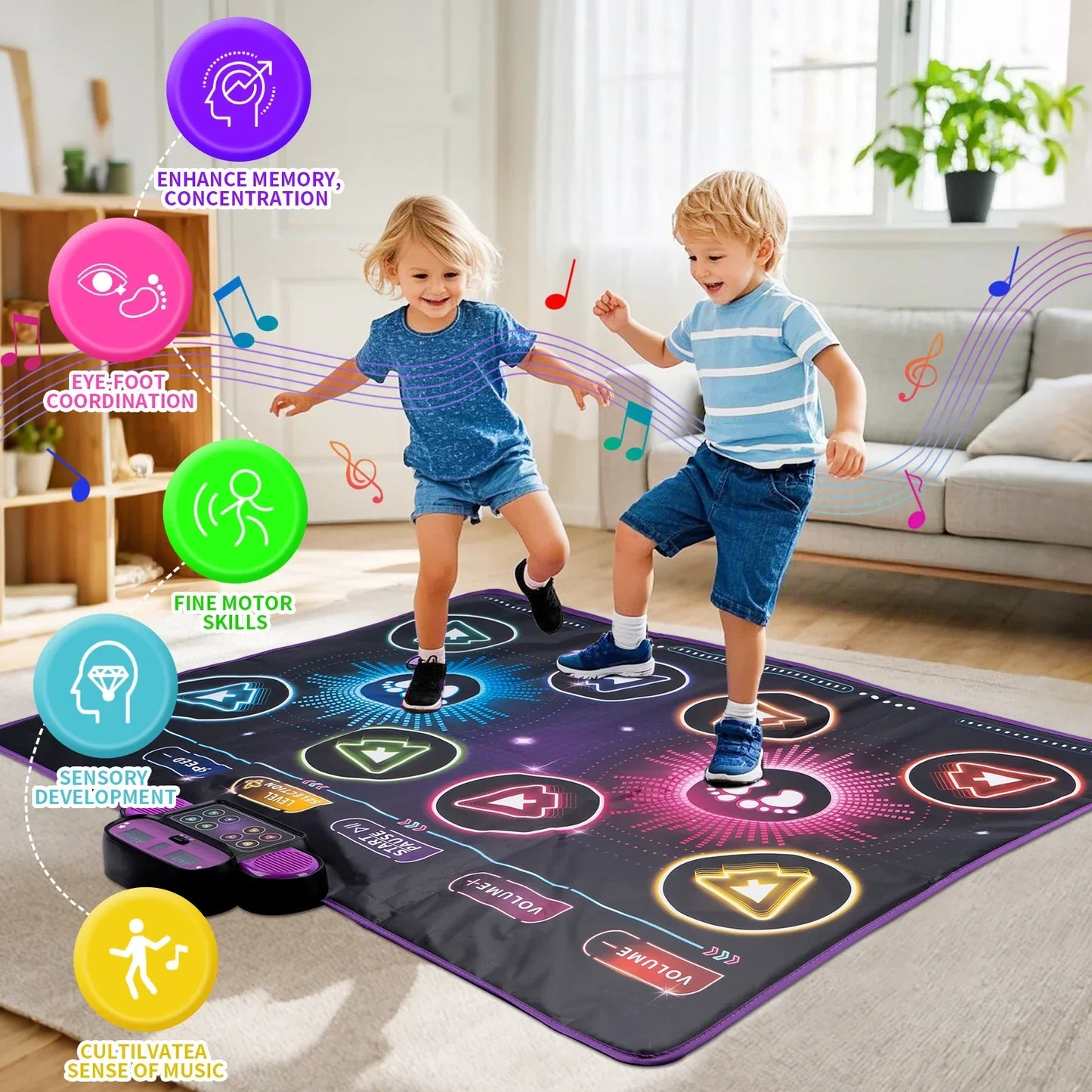 Colorful kids electronic dance blanket double players mode with glowing buttons and music blanket educational toy