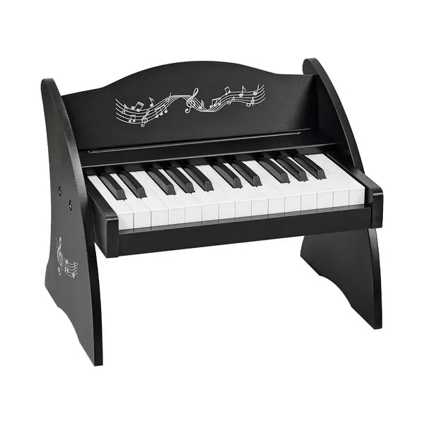 Black wooden kids piano keyboard with 25 keys and silver musical note decals wooden digital piano music educational instrument