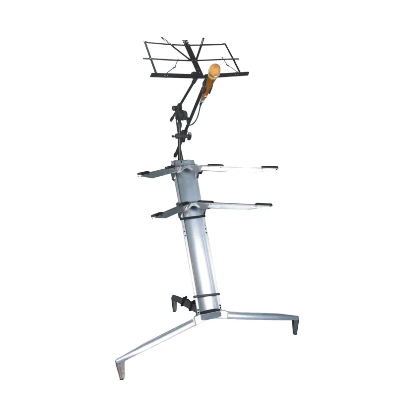 Silver keyboard stand multifunctional ks-86 with adjustable arms and mounted microphone for musical instrument players