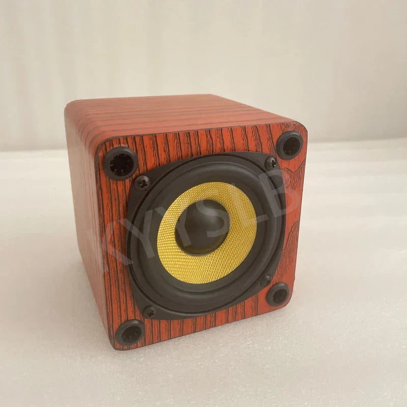 Red wood-grain finished 3 inch passive bookshelf speaker with yellow cone sound amplifier wooden computer audio loudspeaker