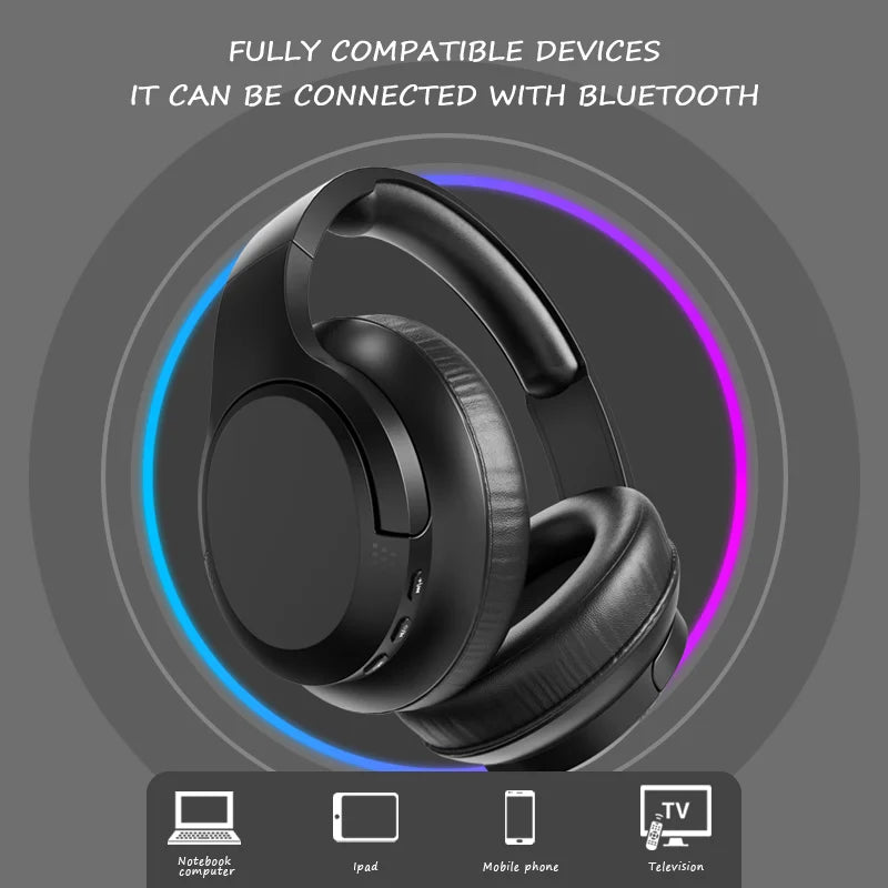 Black foldable gaming headset with padded earcups and headband featuring mic music earbuds for sport headphone use