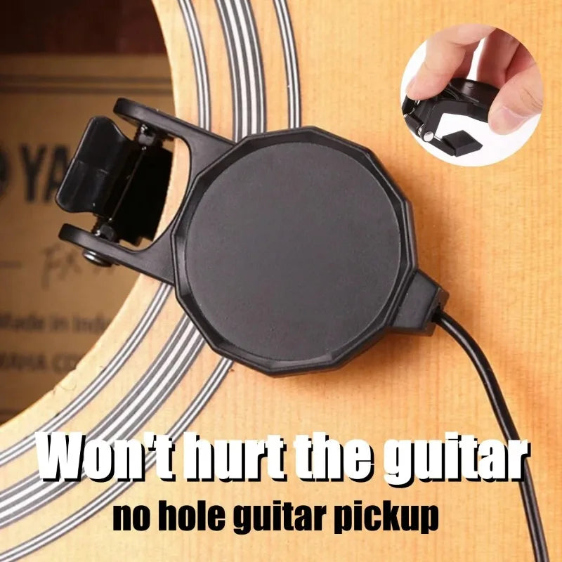 Black plastic no-hole sound pickup transducer with clamp design for guitar mandolin bouzouki length 3m audio cable