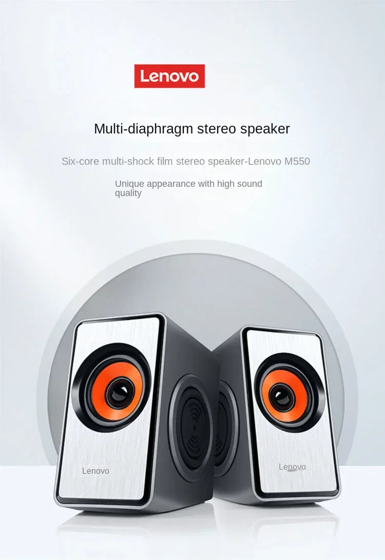 Lenovo m550 multi-diaphragm stereo speakers with silver black design and vibrant orange drivers for audio usb external use