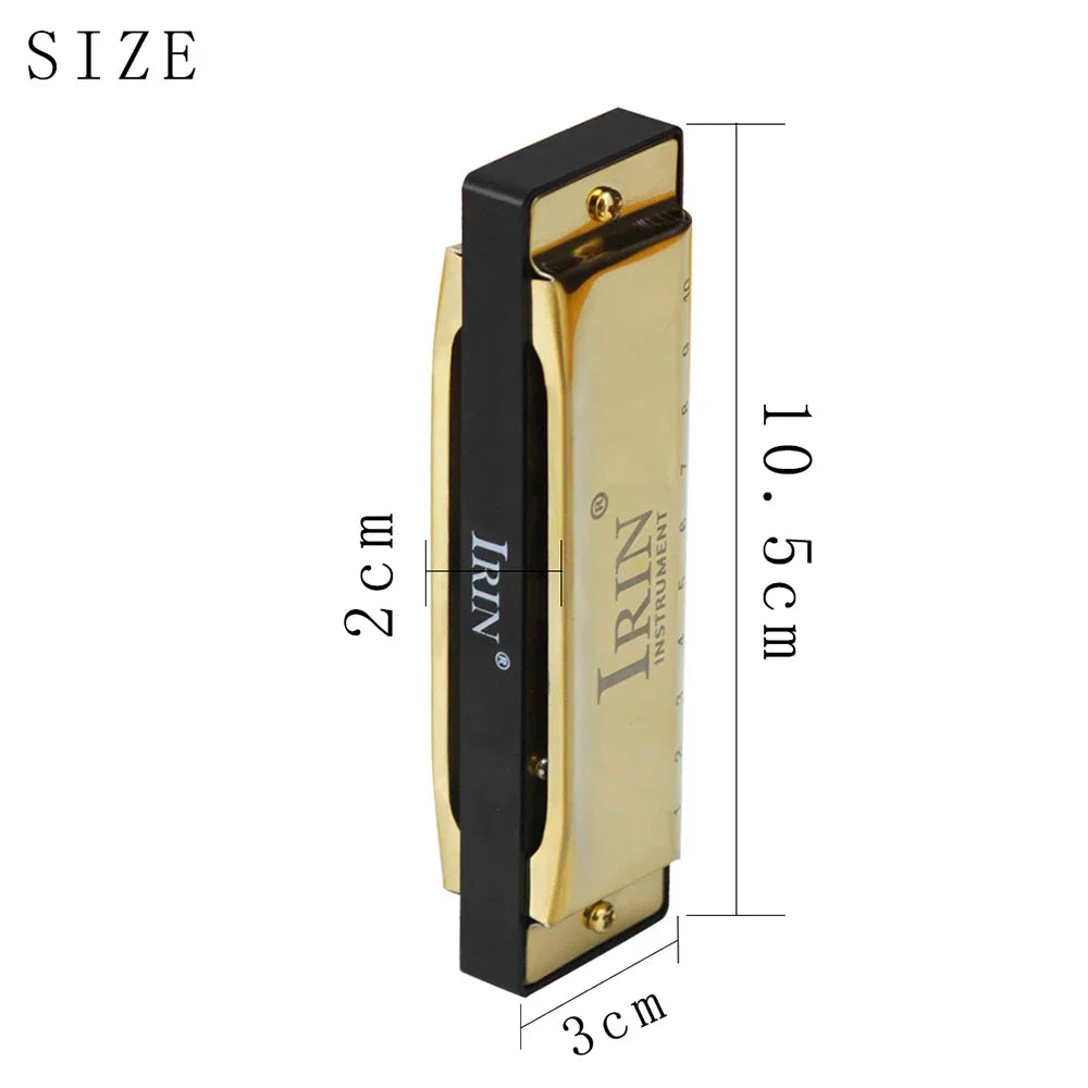 Gold and black blues harmonica with sleek metallic finish included in abs box for beginner music lover