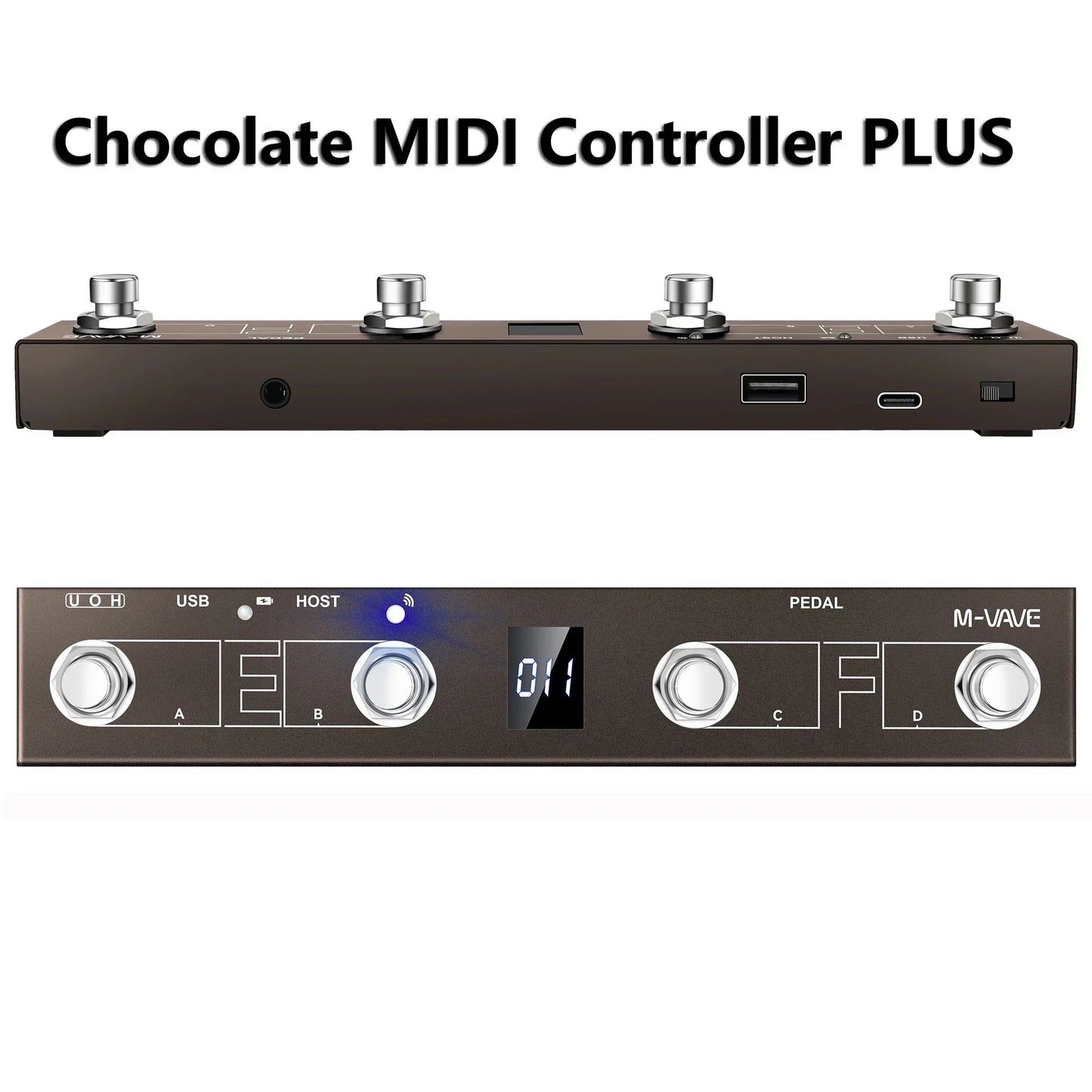 Chocolate plus midi controller programmable wireless with silver knobs and digital display for portable foot control