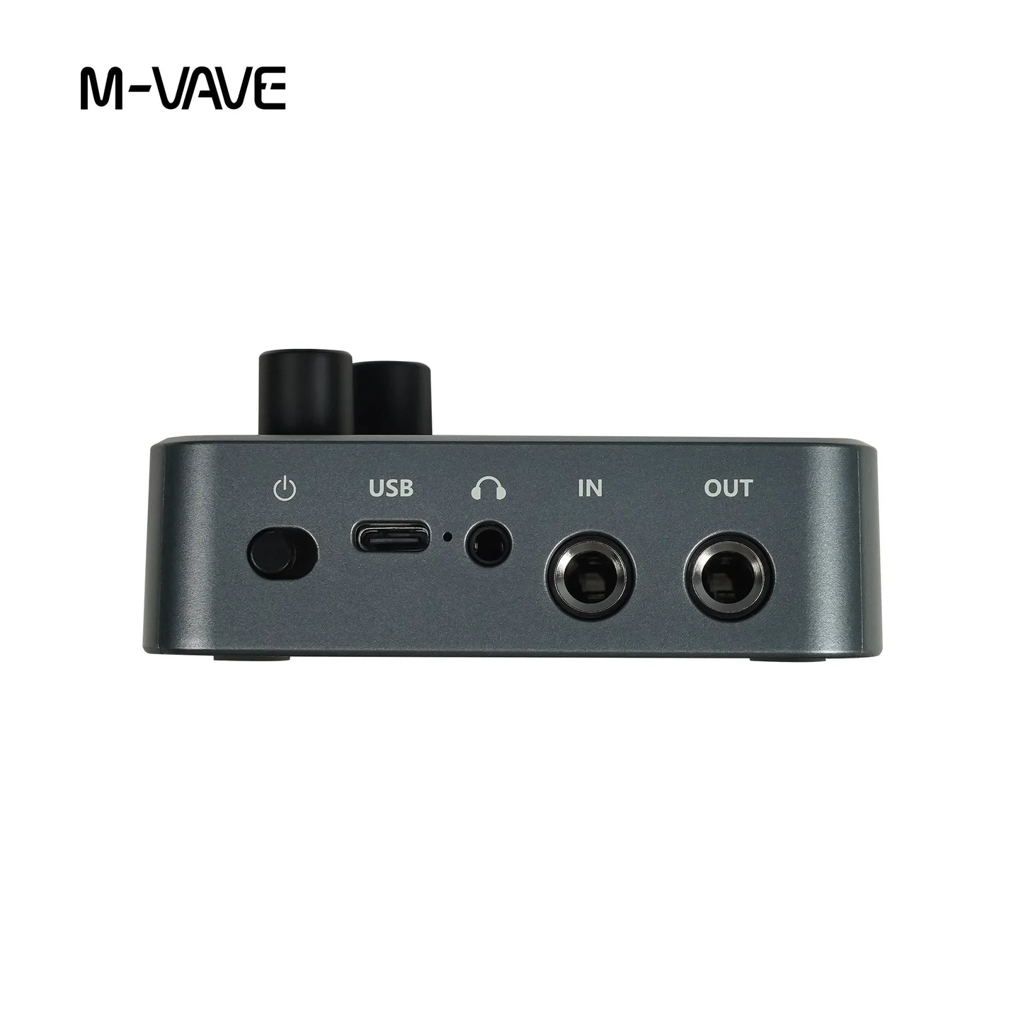 M-VAVE mini pocket guitar bass amp desktop effects processor with matte dark gray metal casing and usb-c port