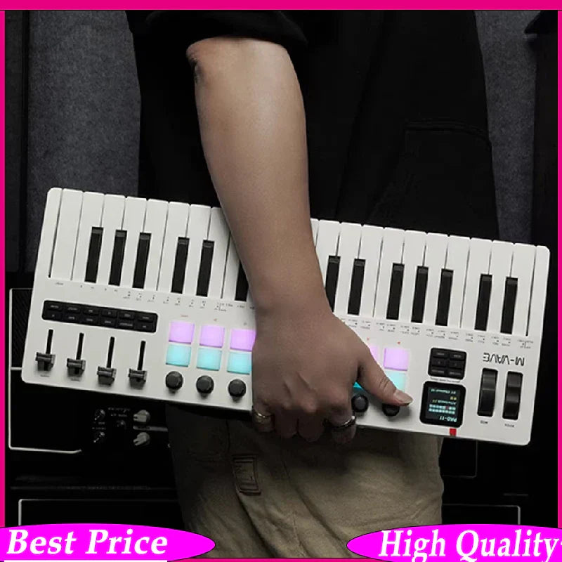 White m-audio usb midi controller with 37 keys black keys 16 rgb pads and 8 knobs supports software operation