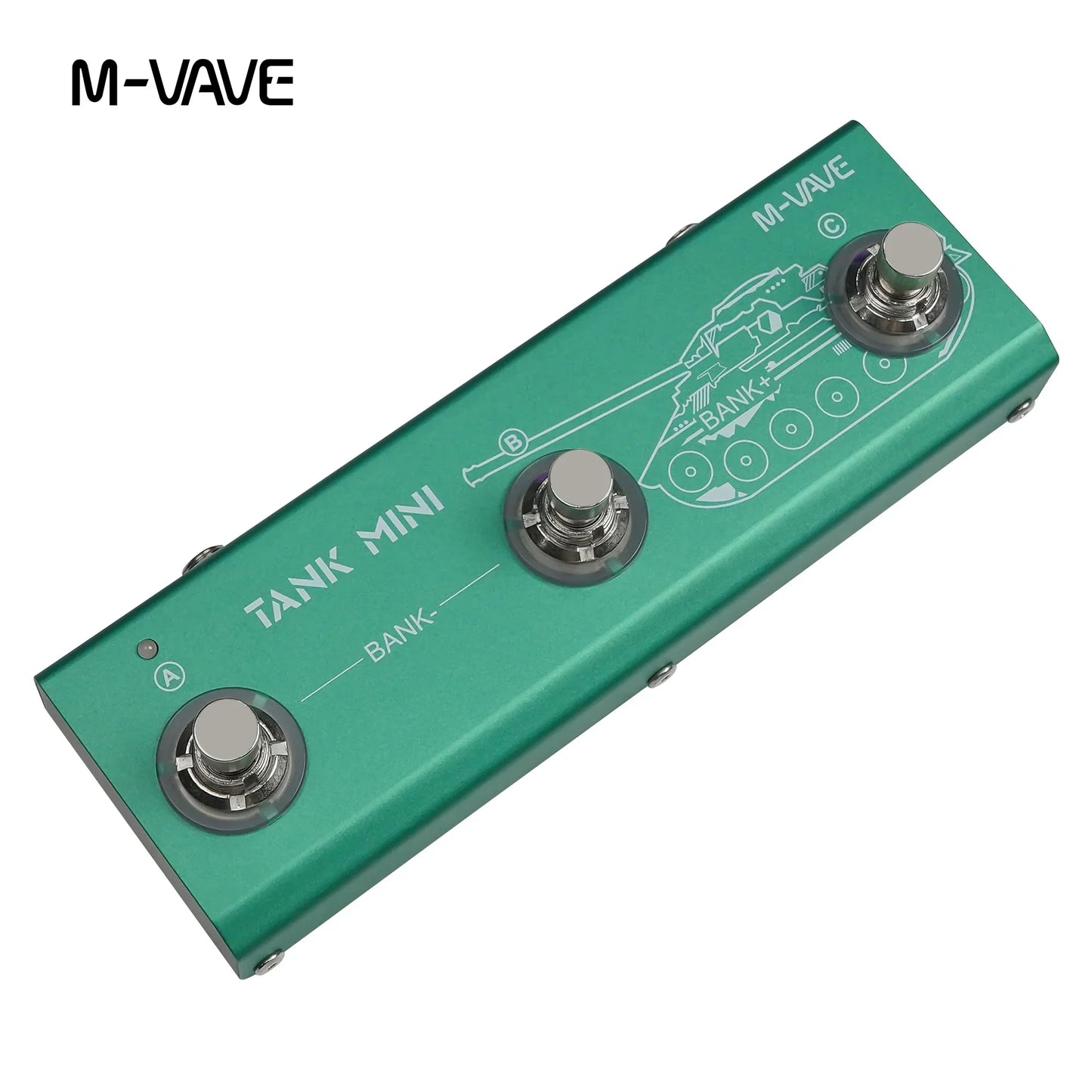 Green m-vave tank mini effect guitar pedal with three silver footswitches supports otg recording and built-in effects