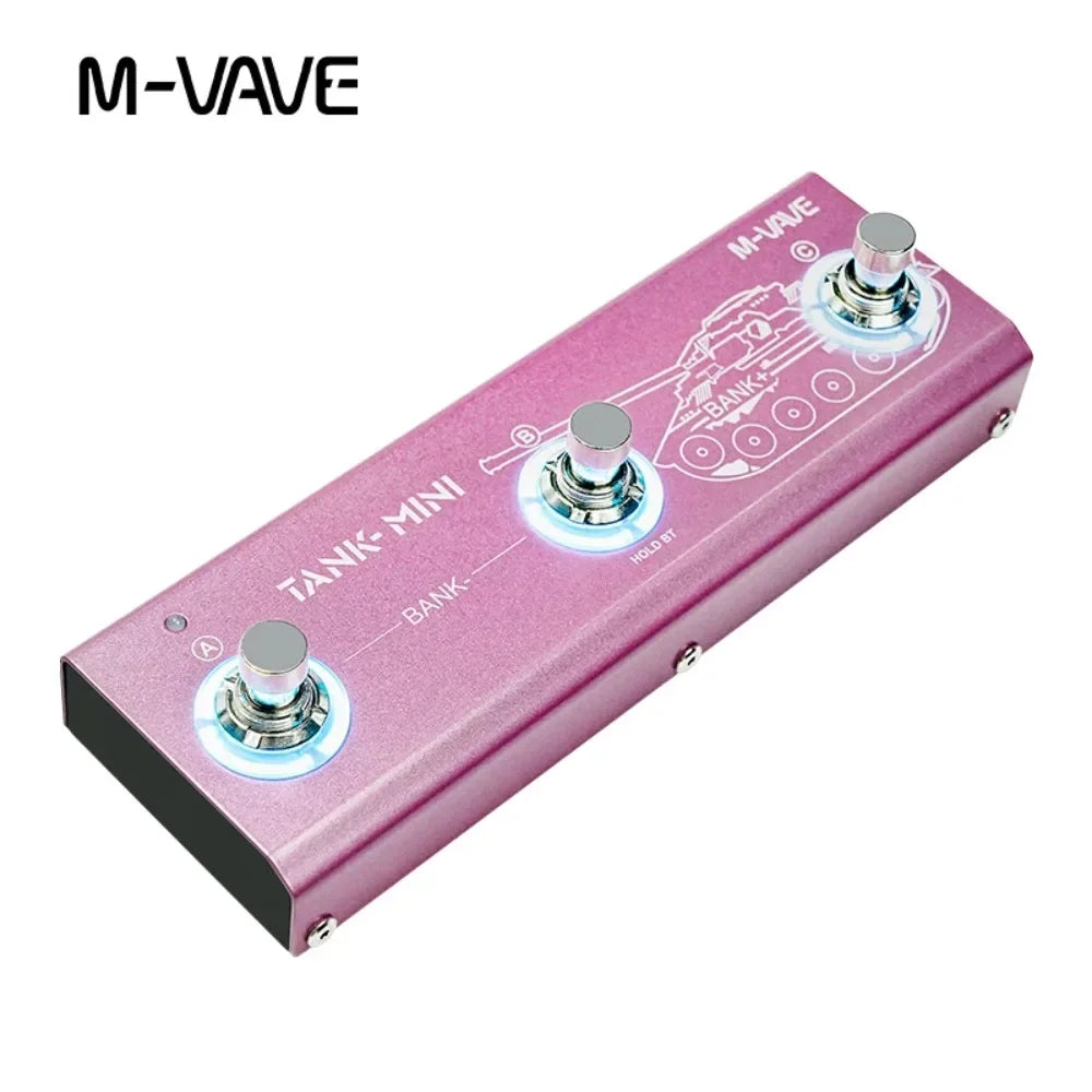 Pink metallic m-vave tank mini tank g multic guitar and bass pedal with silver footswitches supports otg recording