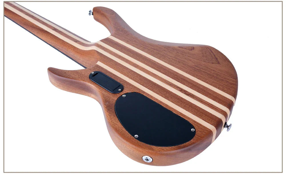 Wooden china professional active conjoined neck g-b50-t5 5 strings electric bass guitar with black pickguard and light stripes