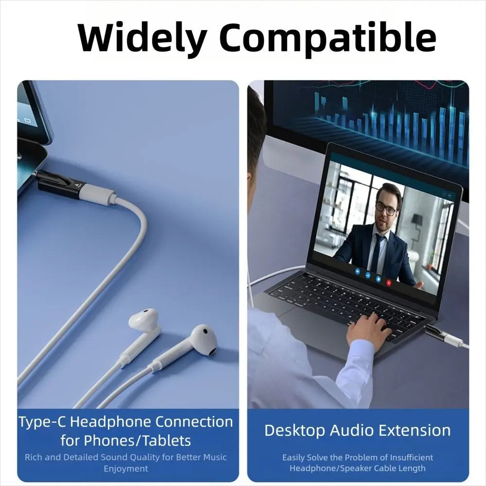 Black and white male to female usb type-c to 3.5mm audio adapter dac converter with compact design for connector game karaoke