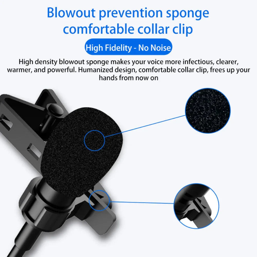 Black high-density blowout prevention sponge microphone clip with comfortable collar design for mc01 portable lavalier usb mic