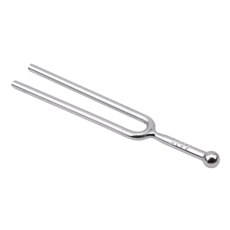 Silver stainless steel tuning fork 440hz with two prongs and rounded handle for hammer healing sound and sound percussion instrument