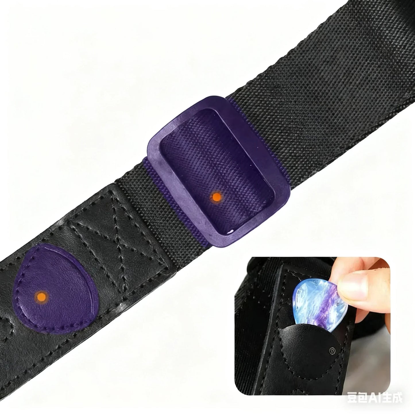 Black Melede adjustable aircell leather strap bass electric with purple buckle wide pad durable and hidden pick pocket