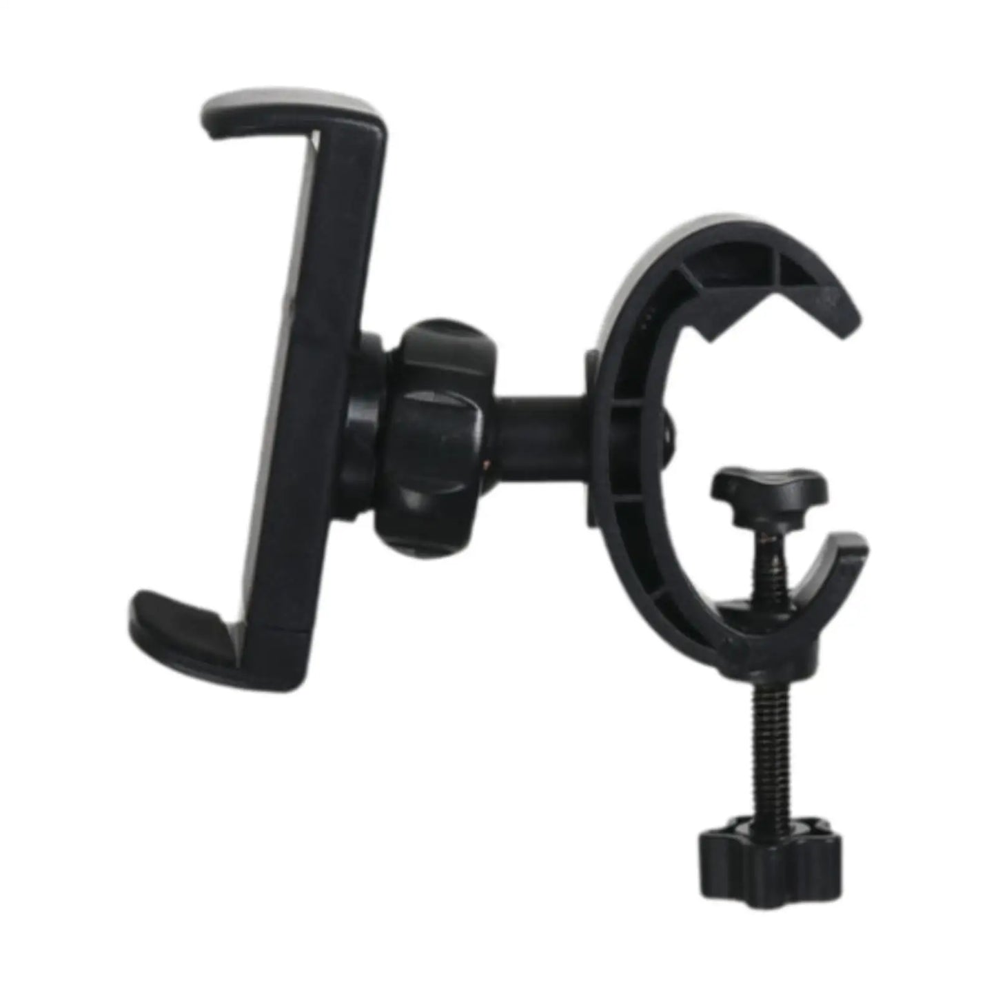 Black plastic mic stand phone holder with adjustable clamp and screw mechanism for drums adjustable easy setup live broadcast riding