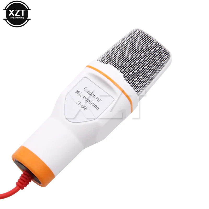 White and orange sf-680 condenser microphone with mesh grille for professional sound laptop skype singing and desktop speech meeting