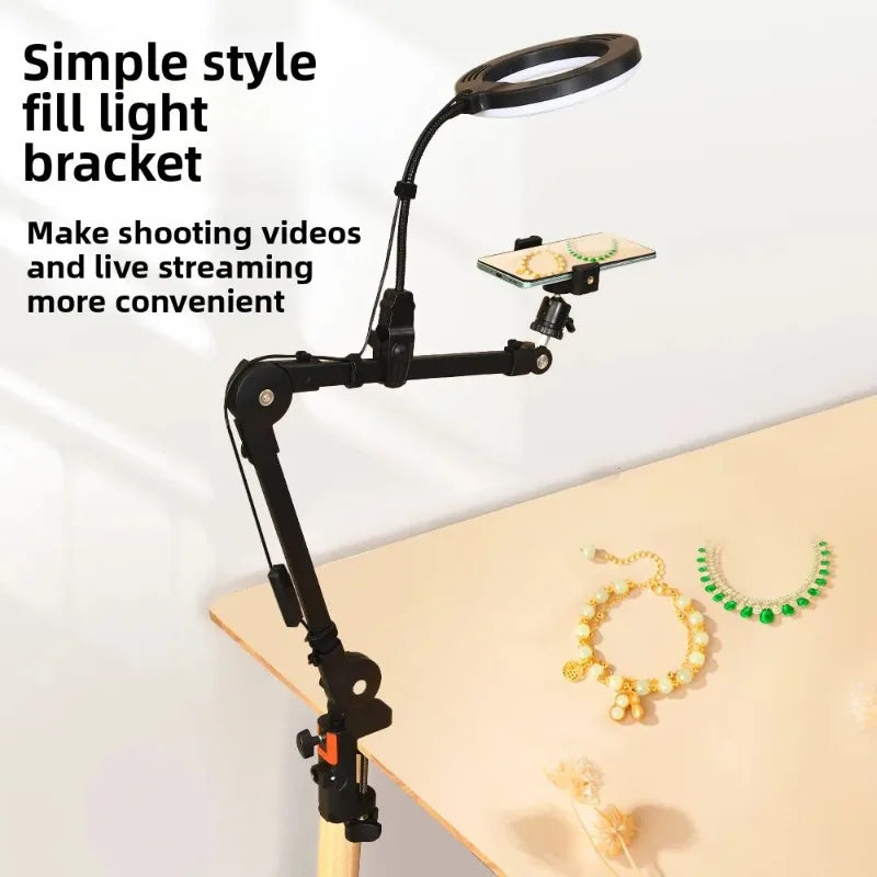 Black adjustable ring light bracket with flexible arm and clip live broadcast for sturdy microphone stand support