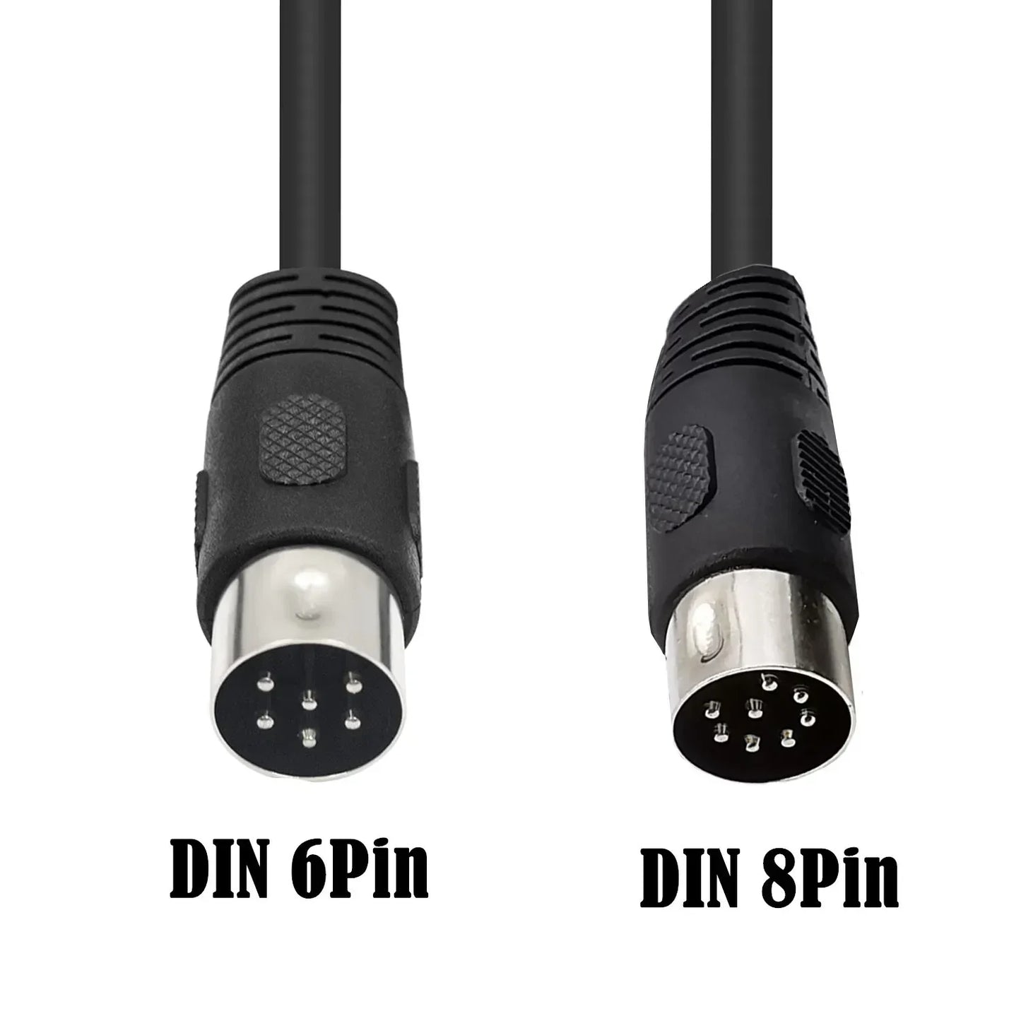 Black midi 8 pin din male to 6 pin male audio data signal cable 1.8m with metallic connectors for type beat music