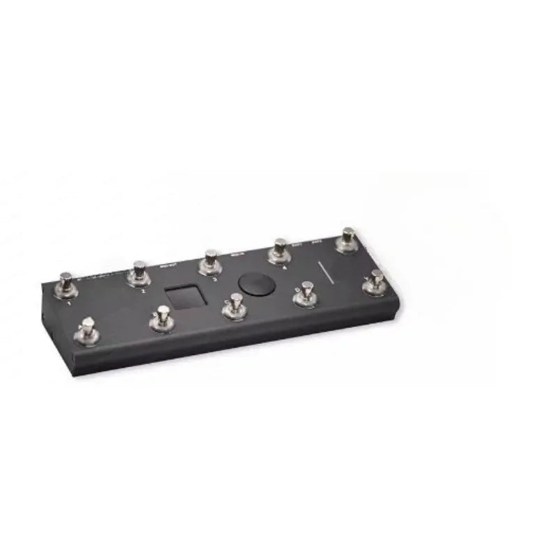 Black rectangular midi captain controller pedalboard with ten silver footswitches and central knob for kpp dsp pedal use