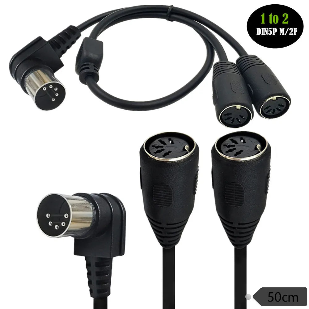 Black midi din 5pin 1-to-2 adapter cable with plastic housing for midi keyboard synthesizer female extension audio connections