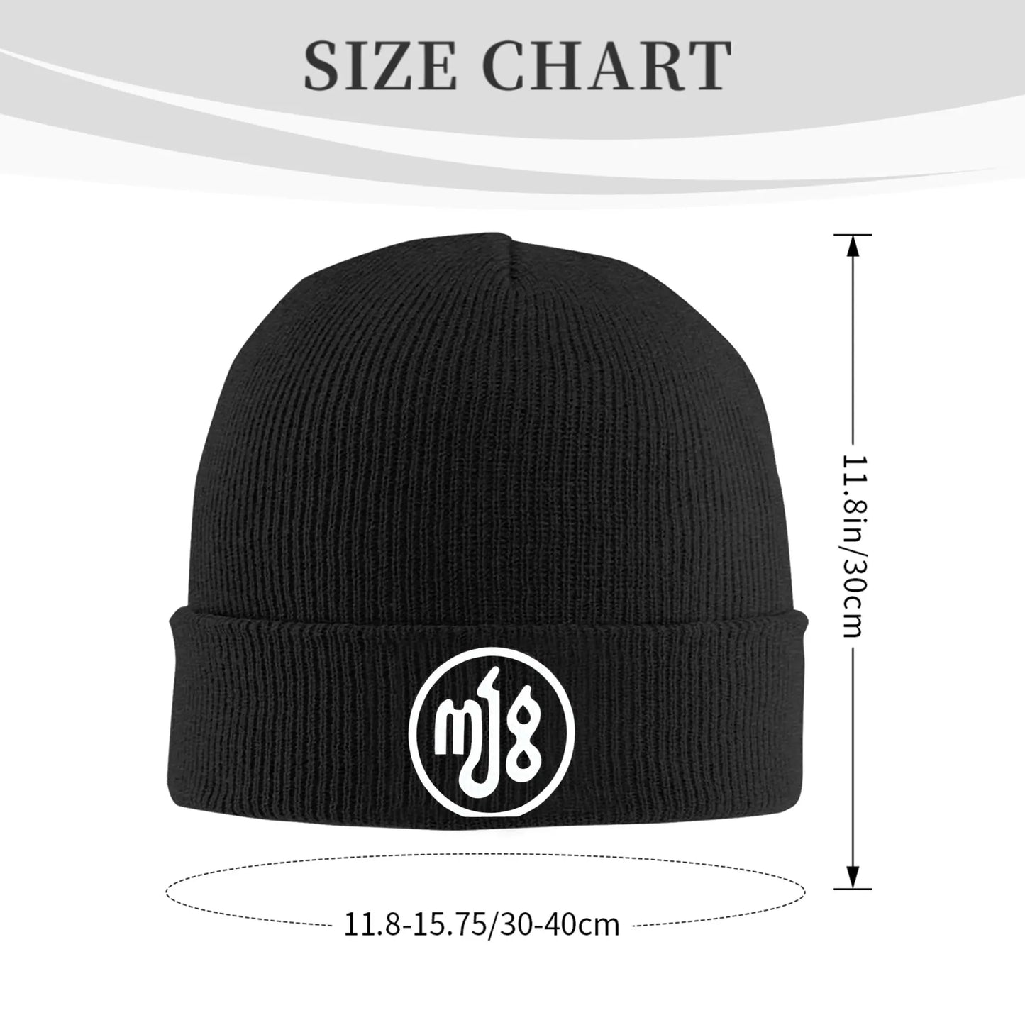 Black ribbed knit acrylic beanie with white milo j singer logo on cuff men beanies winter music crochet cap