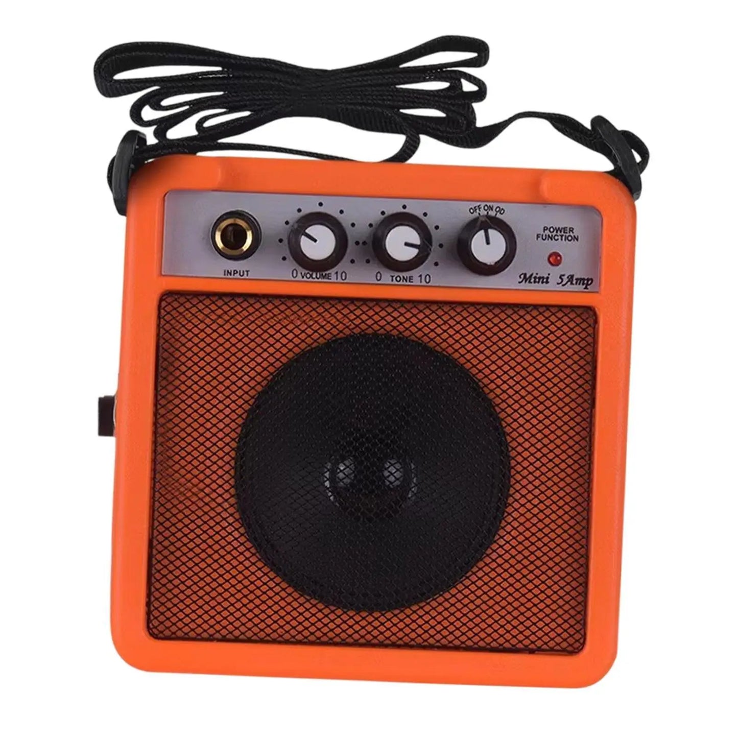 Bright orange mini guitar amplifier 5w small with black mesh grille and volume control for electric guitar at beat music store