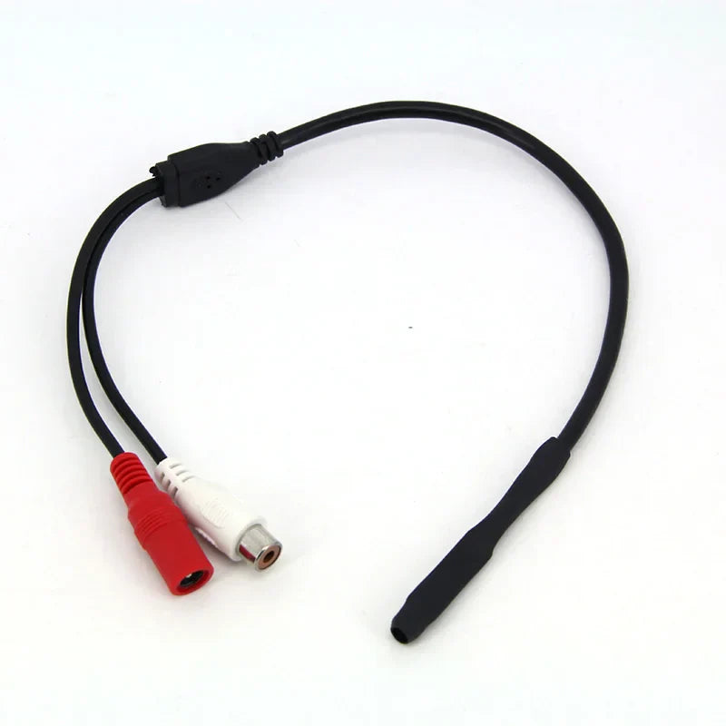 Black audio cable with red and white rca connectors and black bnc connector for mini microphone pickup 12v sound monitor cctv camera dvr