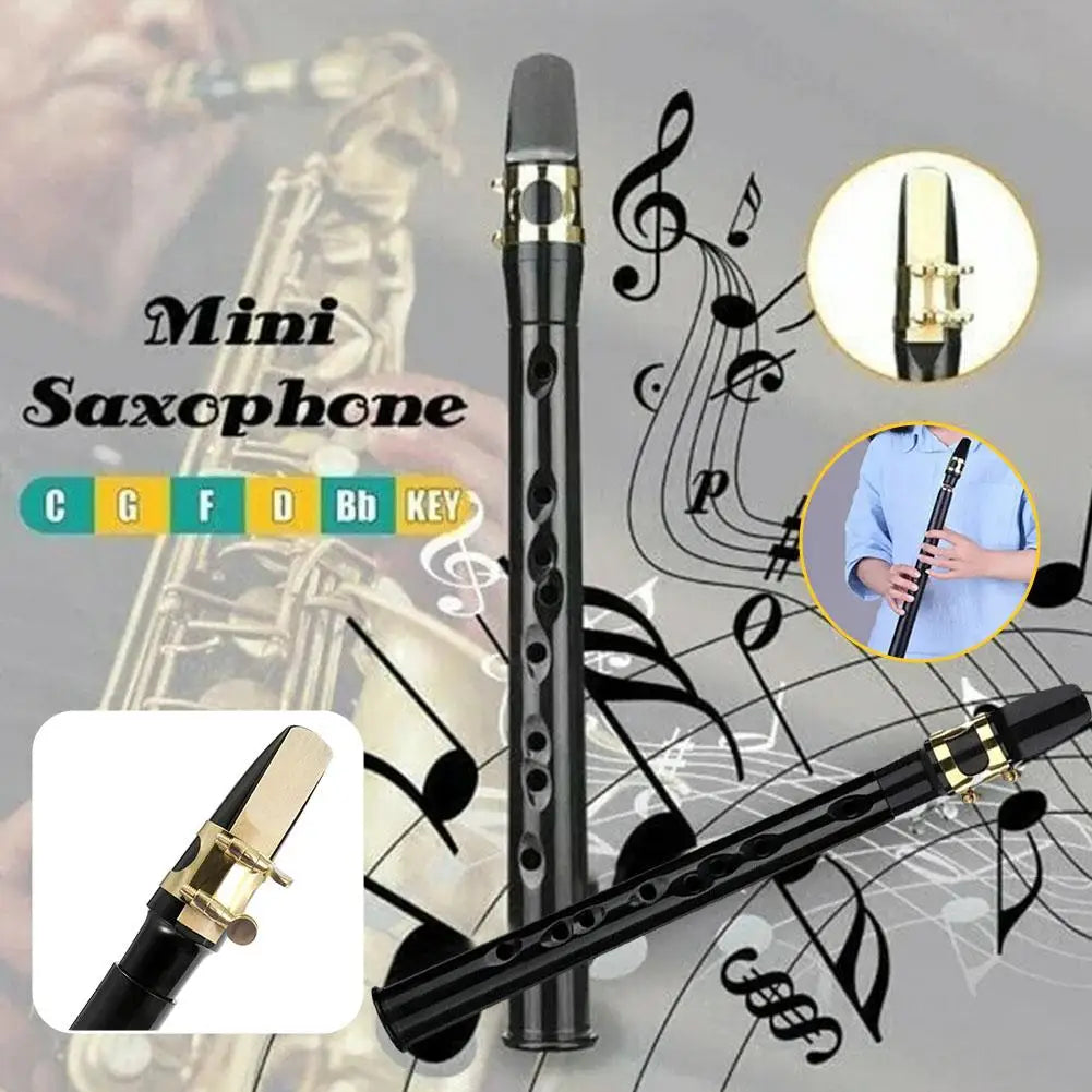 Black mini pocket saxophone c key with gold keys and matching mouthpiece portable woodwind musical instrument