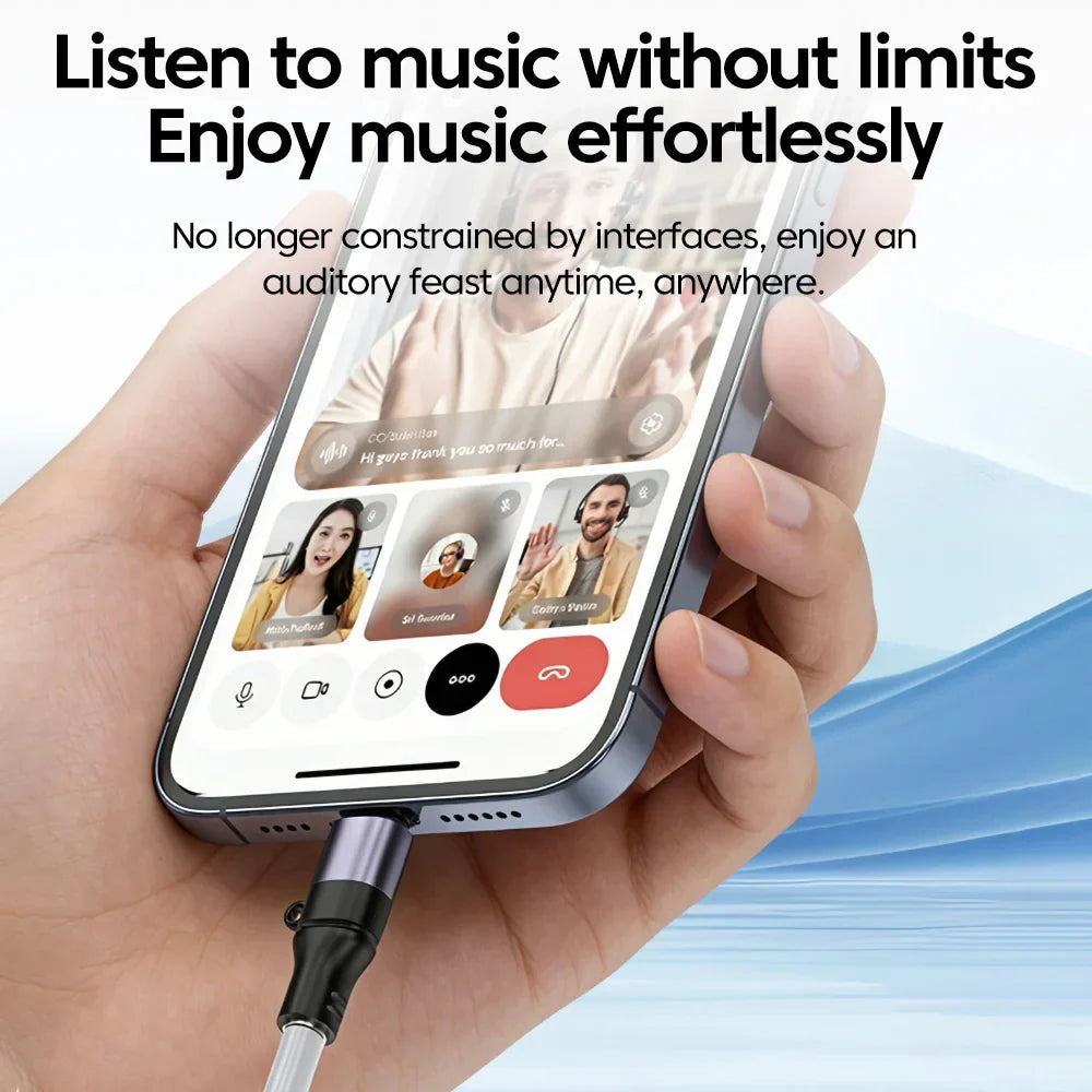 Silver-framed smartphone with sleek rounded edges paired with mini usb type c jack earphone adapter for aux audio use