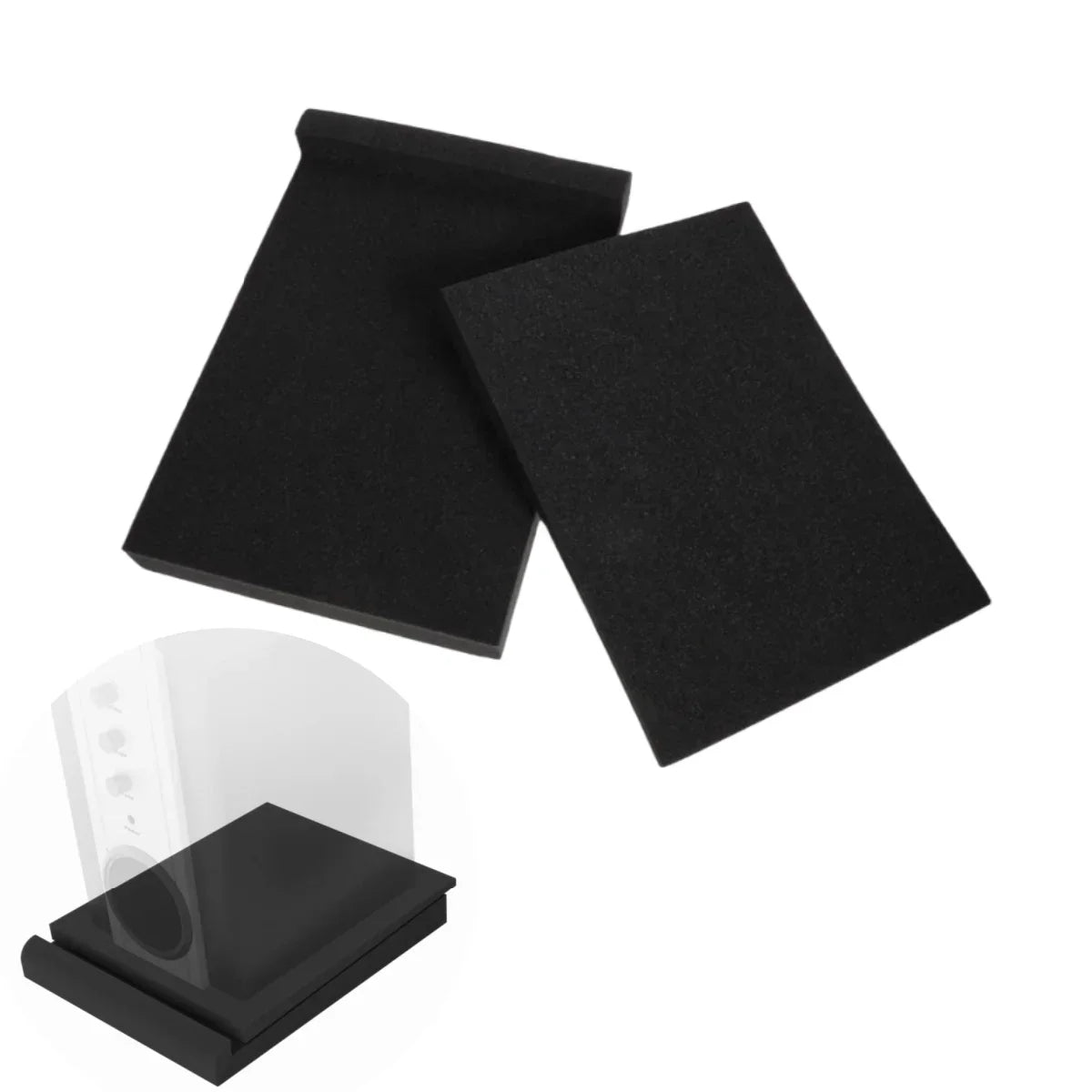 Black rectangular foam acoustic isolation pads for monitor speaker isolation to prevent vibrations and improve sound quality