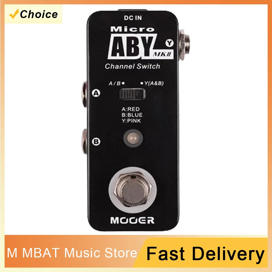 Black mooer aby mkii channel switch pedal with metal shell footswitch and color tone control knobs for guitar effects