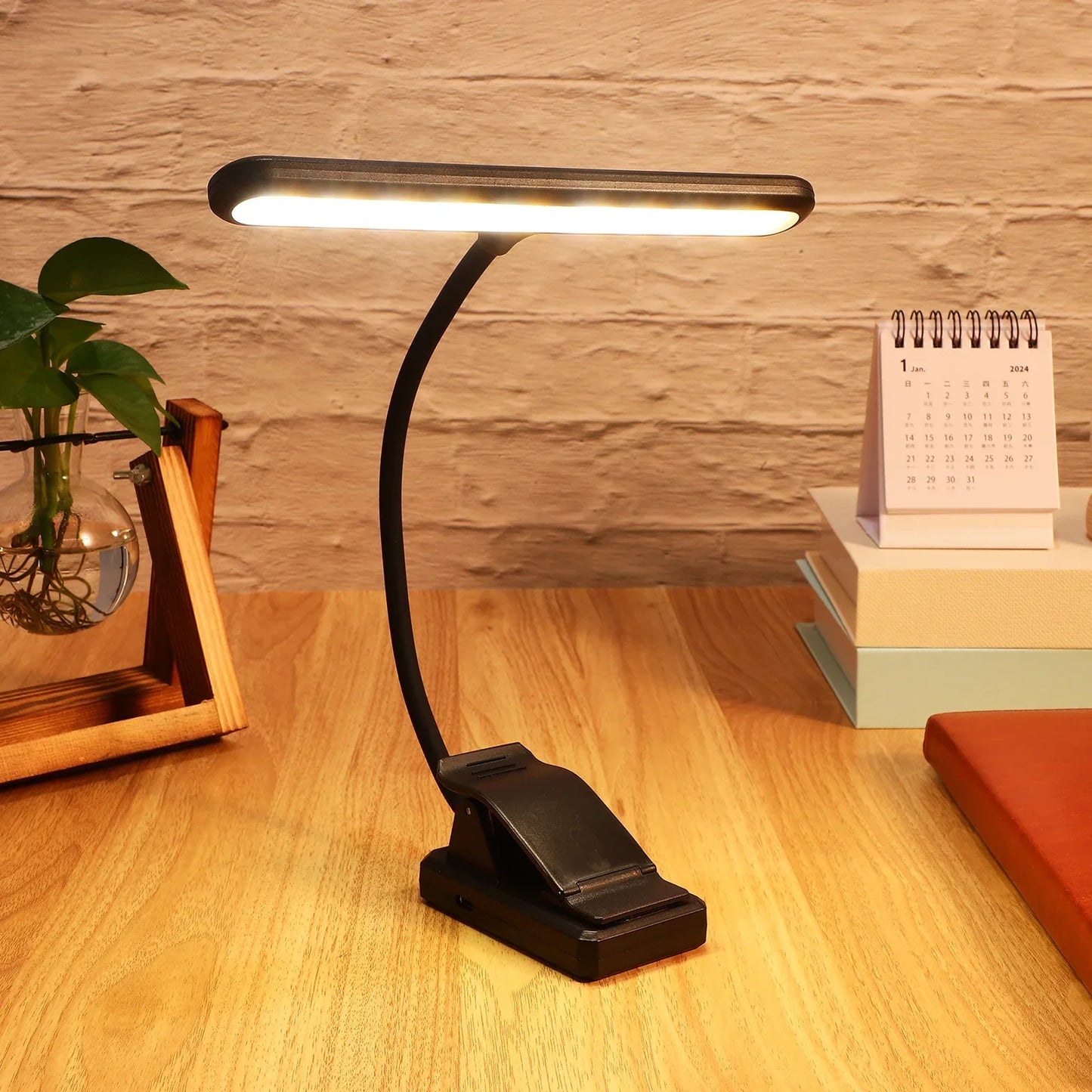 Black clip-on music stand light with flexible gooseneck usb rechargeable led piano lamp for eye protection reading