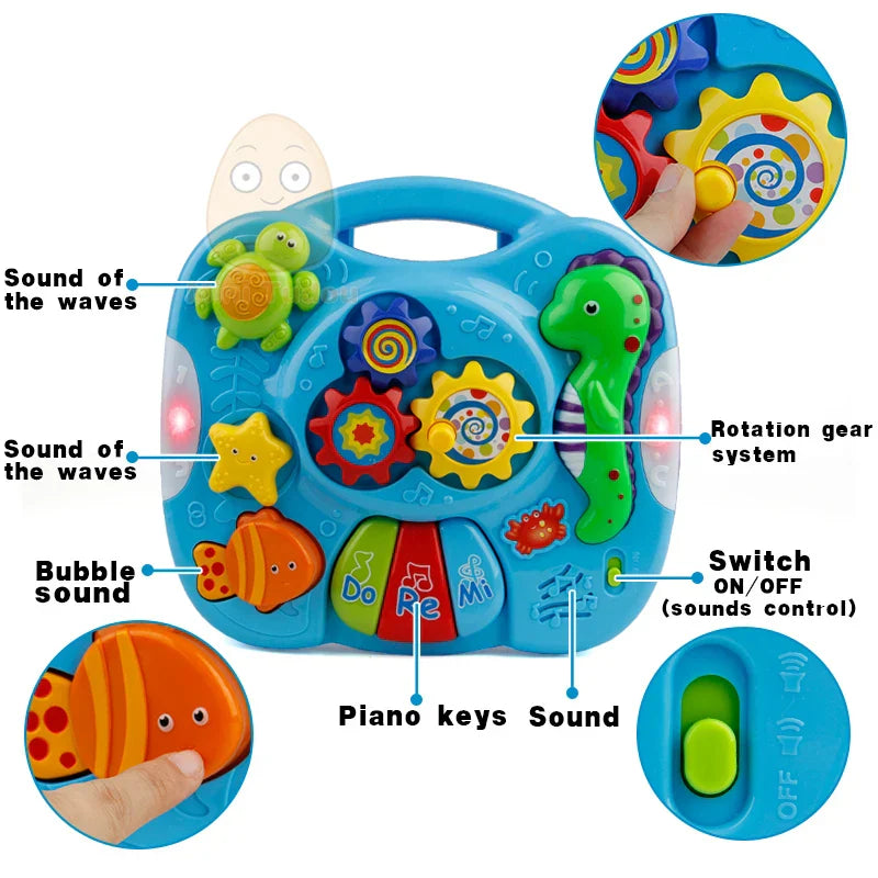 Blue plastic music table baby with colorful sea-themed buttons and gears machine educational toy for toddlers 6 months+