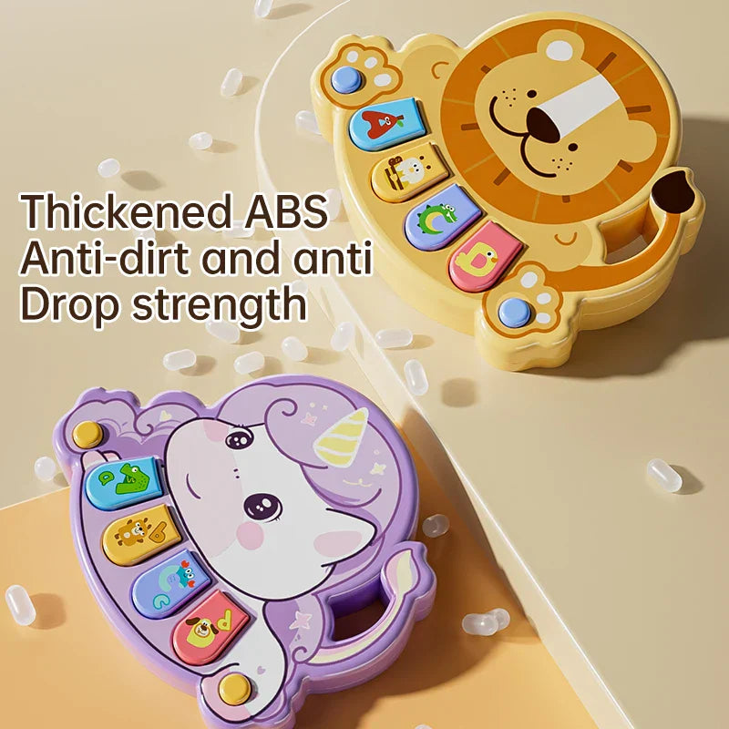 Yellow lion and purple unicorn shaped kids electronic piano toys multifunctional animals made of thickened abs plastic with colorful buttons