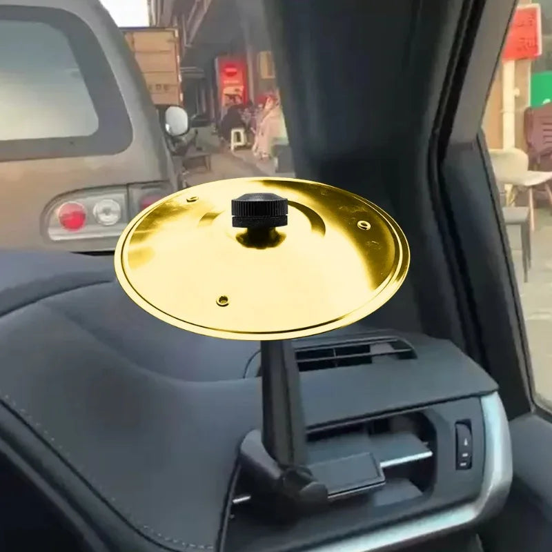 Gold-colored musical saucer car crash cymbal alloy air vent drum with black knob and adjustable clip-on clamp